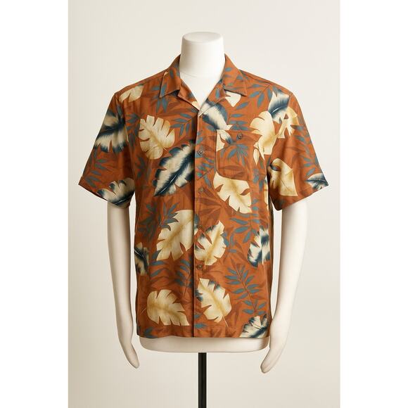 Banana Cabana Silk Hawaiian Shirt XL Rust Orange Tropical Floral Aloha Y2K - Picture 1 of 9